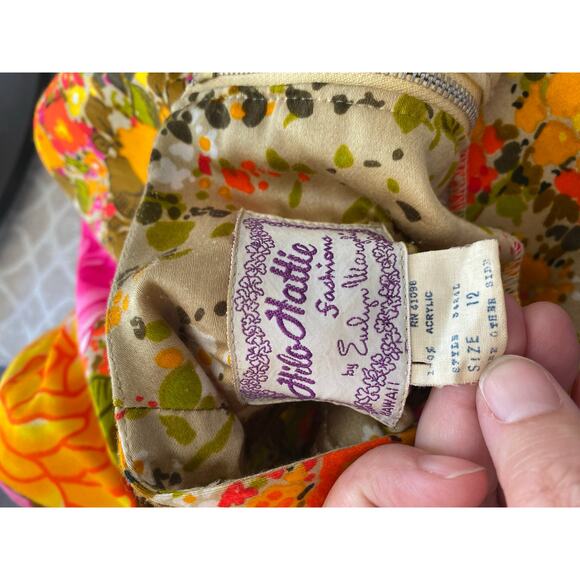 VTG Hilo Hattie Evelyn Wargolis Hawaiian Dress Floral Maxi Caftan Style Size 12 - Picture 5 of 5